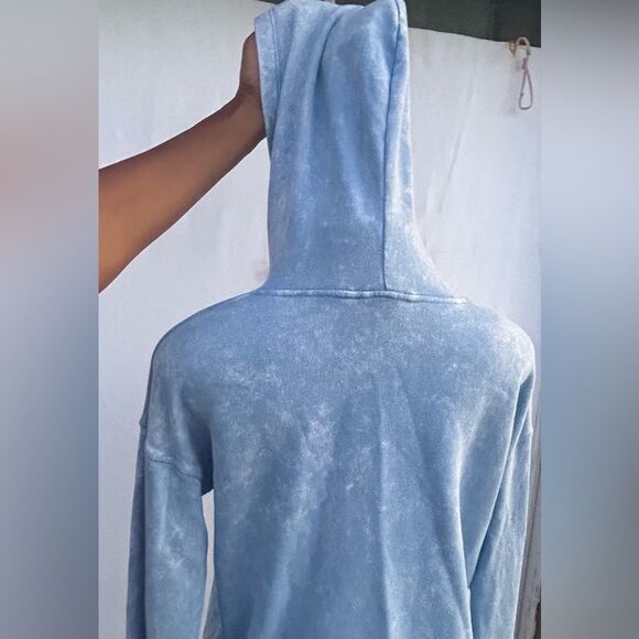 American Eagle Outfitters Women's Blue White Washed Lace-up Front Hoodie SZ S - Picture 11 of 14